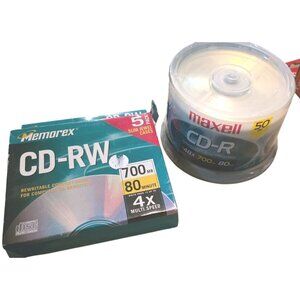 Memorex 5-Pack CD-RW 700MB/80 Min‎ Discs & Maxell 50-Pack CD-R 700MB/80 Min NEW